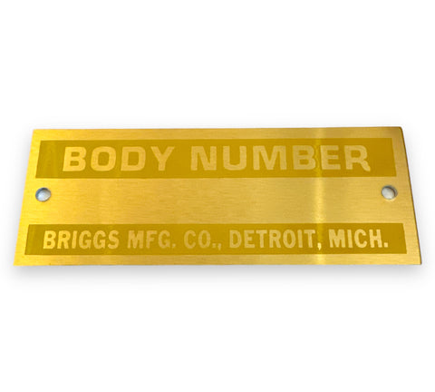 Briggs Body Number Plate - Ford Model A 1928-1931