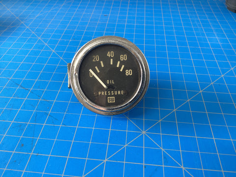 Stewart Warner Oil Pressure Gauge 80 PSI Electric Chrome bezel