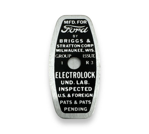 Interior Briggs Oblong Data Plate - Ford Model A 1930