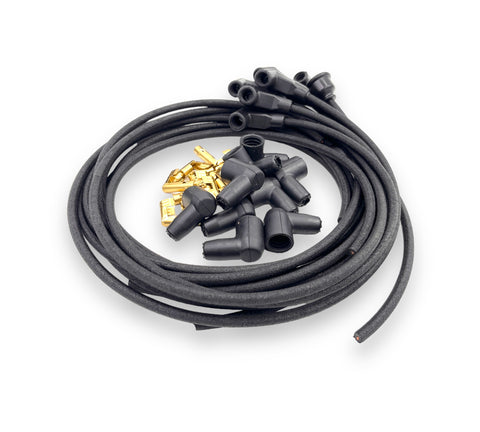 Flathead V8 7 MM Vintage Cloth Covered Copper Core Spark Plug Wires - Universal Fit Black
