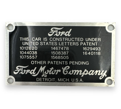 Patent Data Plate - Ford Model A 1928-1931