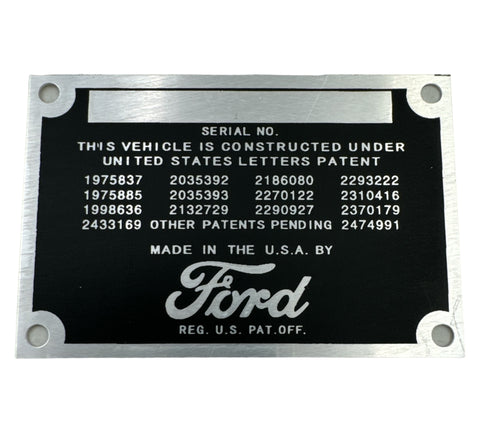 Patent Data Plate - Ford Passenger Cars and Trucks 1948-1952