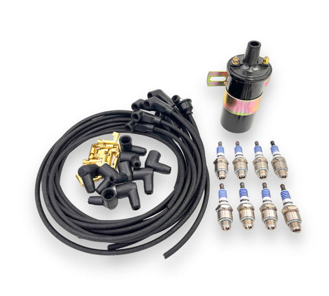 BLACK FRIDAY DEAL!  FLATHEAD V8 TUNE UP BUNDLE W/ SPARK PLUGS, COPPER CORE WIRES AND 1.5 OHM COIL - UNIVERSAL FIT BLACK